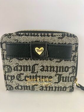 Juicy Couture Black & Cream Logo Bow Zip Wallet with Gold Heart